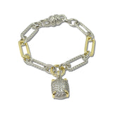 14K Gold Plated Pave CZ Cushion Charm Magnetic Bracelet – Two Tone/Clear · 2215B_MX _DSC9642