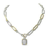 14K Gold Plated Pave Cushion CZ Pendant Two Tone Necklace – Two Tone/Clear · 2215_MX _DSC9670