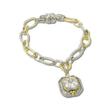 14K Gold Plated Cushion CZ Charm Link Magnetic Bracelet – Two Tone/Clear · 2280BBC_MX _DSC9696