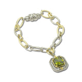 14K Gold Plated Cushion CZ Charm Link Magnetic Bracelet – Two Tone/Olive Green · 2280BBOL_MX _DSC9697