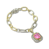 14K Gold Plated Cushion CZ Charm Link Magnetic Bracelet – Two Tone/Pink · 2280BBRO_MX _DSC9698