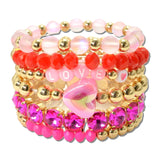 Love Heart Rhinestone Stretch Bracelet Set – Gold/Pink · GSB1989-PK_CRT _DSC9725