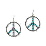 Western Stone Peace Sign Drop Earrings – Silver Burnished/Turquoise · JE2978-SBTQS_JOL _DSC9741