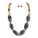 Marbled Oval Bead Long Necklace Set – Gold/Black · NE8788BK_JM _DSC9756