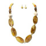 Marbled Oval Bead Long Necklace Set – Gold/Brown · NE8788BN_JM _DSC9757