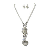 Filigree Heart Charm Cluster Necklace Set – Silver · NE3628S_JM _DSC9764