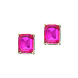 Emerald Cut Rhinestone Stud Earrings – Gold/Fuchsia · OEC3068GDFU_OZ _DSC9781