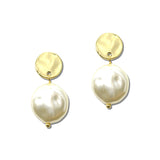 Hammered Disc Pearl Drop Earrings – Gold/Cream · OEH5541GDCRM_OZ _DSC9790