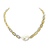 Baroque Pearl Paperclip Chain Necklace – Gold/Cream · ONH5262GDCRM_OZ _DSC9817