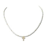 Dainty CZ Cross Beaded Necklace – Gold/White · ONH3982GDWH_OZ _DSC9825