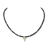 Dainty CZ Cross Beaded Necklace – Gold/Black · ONH3982GDBK_OZ _DSC9827