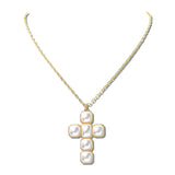 Square Pearl Cross Pendant Necklace – Gold/Cream · JFN00090GDCRM_BE _DSC9862