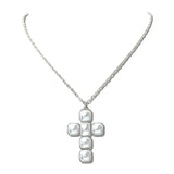 Square Pearl Cross Pendant Necklace – Silver/White · JFN00090RHWHT_BE _DSC9865