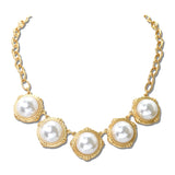 Round Pearl Station Chain Necklace – Mat Gold/Cream · TFN00056MGCRM_BE _DSC9866