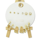 108628, SET OF 6 PAIRS BALL PEARL RHINESTONE ASSORTED STUD AND HOOP EARRING