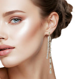 107884, BAGUETTE CUBIC ZIRCONIA ACCENT CRYSTAL RHINESTONE DANGLE EARRING