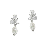 108120, DAINTY FRESHWATER PEARL WITH CUBIC ZIRCONIA ACCENT EARRING