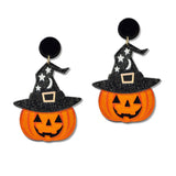 108579, HALLOWEEN PUMPKIN GLITTER ACRYLIC DANGLE EARRING