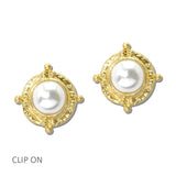 114615, PEARL BEAD GEM CLIP ON EARRINGS