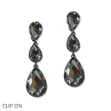 108461, TRIPLE TEARDROP RHINESTONE DANGLE CLIP ON EARRING