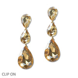 108461, TRIPLE TEARDROP RHINESTONE DANGLE CLIP ON EARRING