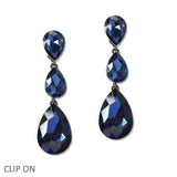 108461, TRIPLE TEARDROP RHINESTONE DANGLE CLIP ON EARRING