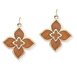 107188, QUATREFOIL FLOWER WOOD ACCENT DANGLE EARRING