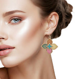 107188, QUATREFOIL FLOWER WOOD ACCENT DANGLE EARRING