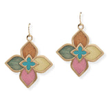 107188, QUATREFOIL FLOWER WOOD ACCENT DANGLE EARRING