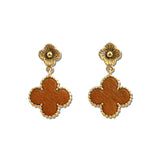 Faux Leather Clover Drop Earrings – Gold/Brown · EW72247BRN_WT EW72247 BRN