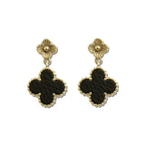 Faux Leather Clover Drop Earrings – Gold/Black · EW72247JET_WT EW72247 JET