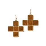 Faux Leather Square Cross Earrings – Gold/Brown · EW73082BRN_WT EW73082 BRN