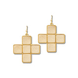 Faux Leather Square Cross Earrings – Gold/Ivory · EW73082IV_WT EW73082 IV