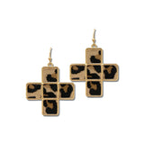 Faux Leather Square Cross Earrings – Gold/Leopard · EW73082LEO_WT EW73082 LEO