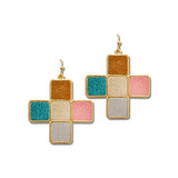 Faux Leather Square Cross Earrings – Gold/Multi · EW73082MU_WT EW73082 MU