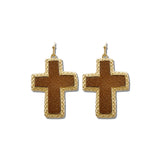 Faux Leather Cross Dangle Earrings – Gold/Brown · EW73106BRN_WT EW73106 BRN