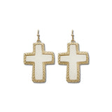 Faux Leather Cross Dangle Earrings – Gold/Ivory · EW73106IV_WT EW73106 IV