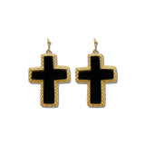 Faux Leather Cross Dangle Earrings – Gold/Black · EW73106JET_WT EW73106 JET