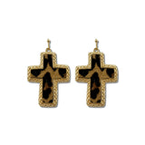 Faux Leather Cross Dangle Earrings – Gold/Leopard · EW73106LEO_WT EW73106 LEO