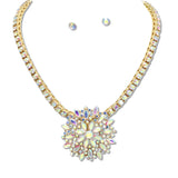 108600, RHINESTONE EMBELLISHED GEOMETRIC FLORAL PENDANT NECKLACE