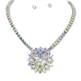 108600, RHINESTONE EMBELLISHED GEOMETRIC FLORAL PENDANT NECKLACE