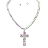 108599, RHINESTONE EMBELLISHED CROSS PENDANT NECKLACE