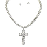 108599, RHINESTONE EMBELLISHED CROSS PENDANT NECKLACE