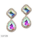 107955, GEOMETRIC ACCENT CRYSTAL RHINESTONE DANGLE CLIP ON EARRING