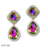 107955, GEOMETRIC ACCENT CRYSTAL RHINESTONE DANGLE CLIP ON EARRING