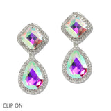 107955, GEOMETRIC ACCENT CRYSTAL RHINESTONE DANGLE CLIP ON EARRING