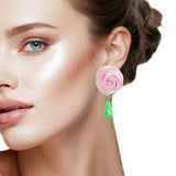 108331, ROSE FABRIC FLOWER WITH PEARL DANGLE EARRING
