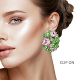 108503, OVERSIZED OVAL SHAPED MULTI RHINESTONE CLIP ON EARRING