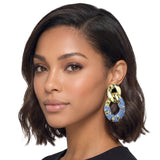 GME170-2 GME170-2-MODEL · Leopard Print Denim Wrapped Chain Link Drop Earrings – 2