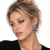 114673, MARDI GRAS RHINESTONE CLUSTER STATEMENT DROP EARRINGS